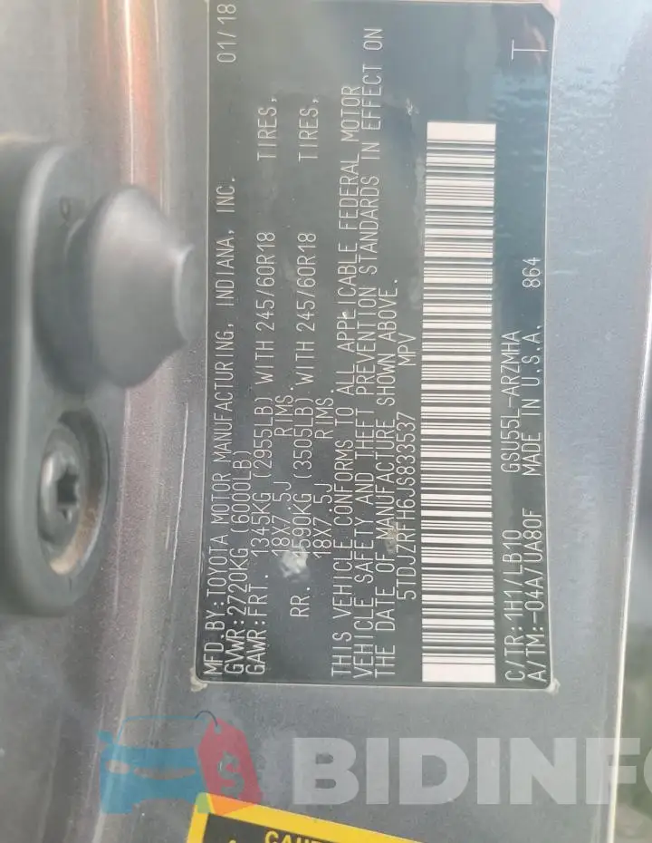 5TDJZRFH6JS833537 Photo# 13