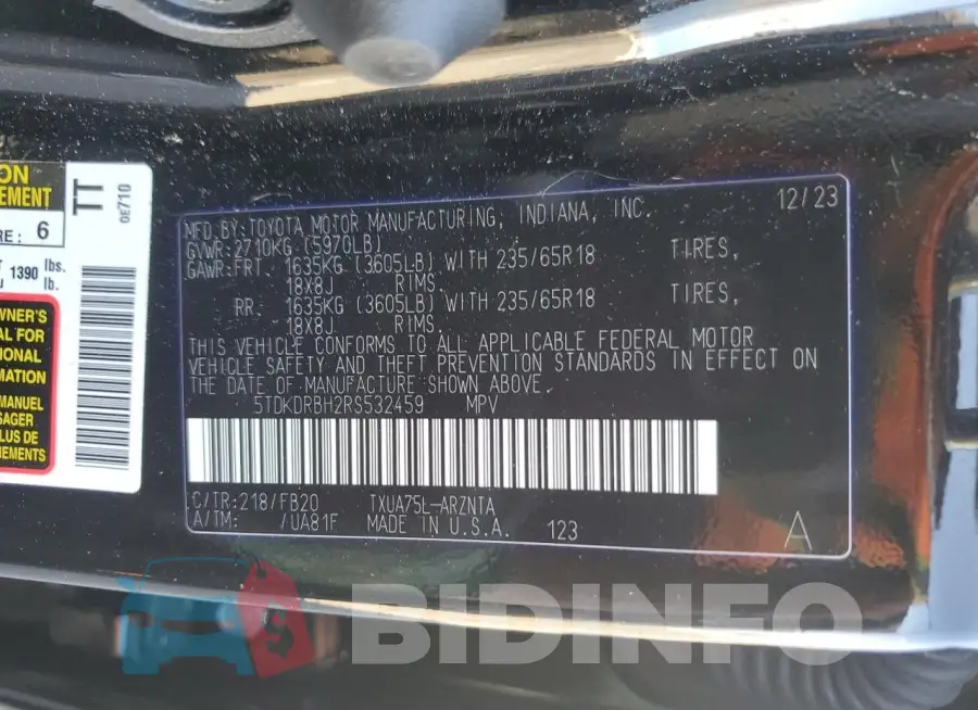 5TDKDRBH2RS532459 Photo# 13