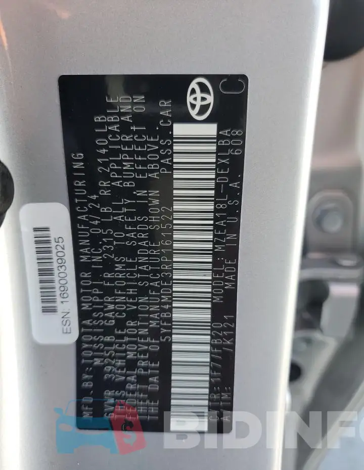 5YFB4MDE3RP161522 Photo# 12