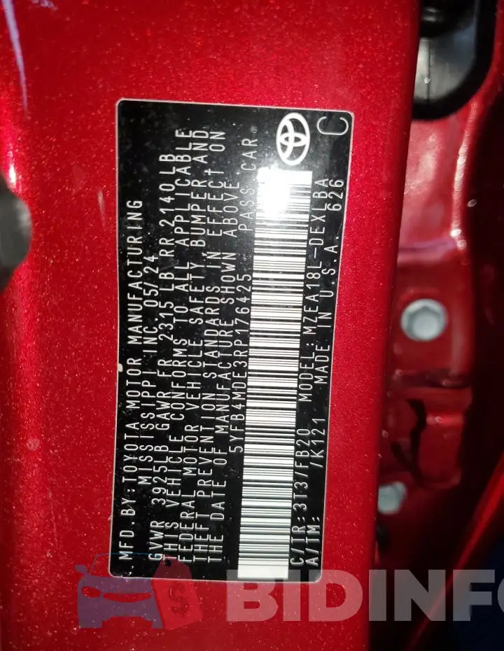 5YFB4MDE3RP176425 Photo# 13