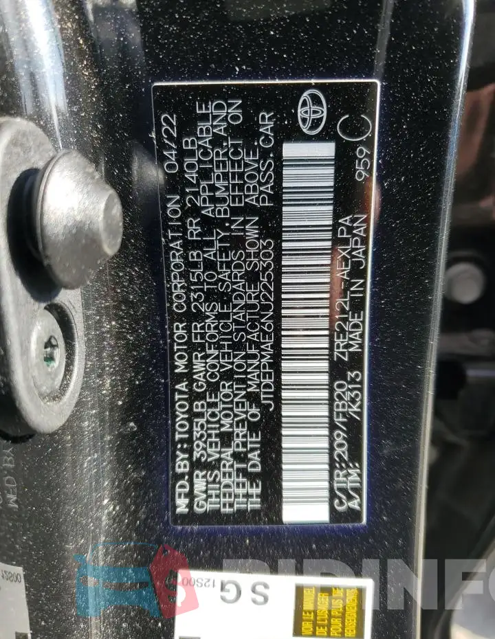 JTDEPMAE6NJ225303 Photo# 12