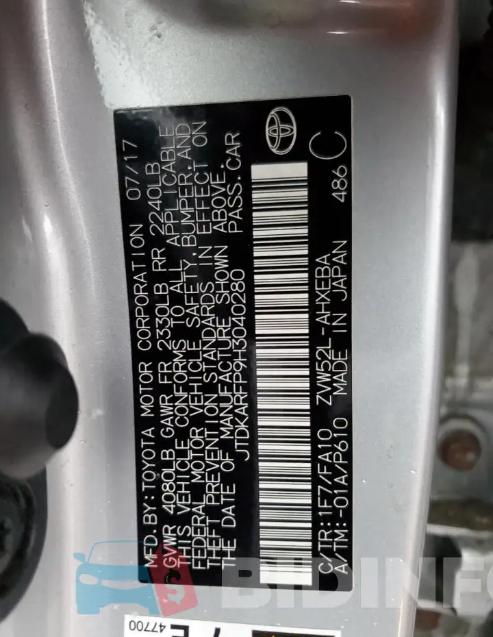 JTDKARFP9H3040280 Photo# 12