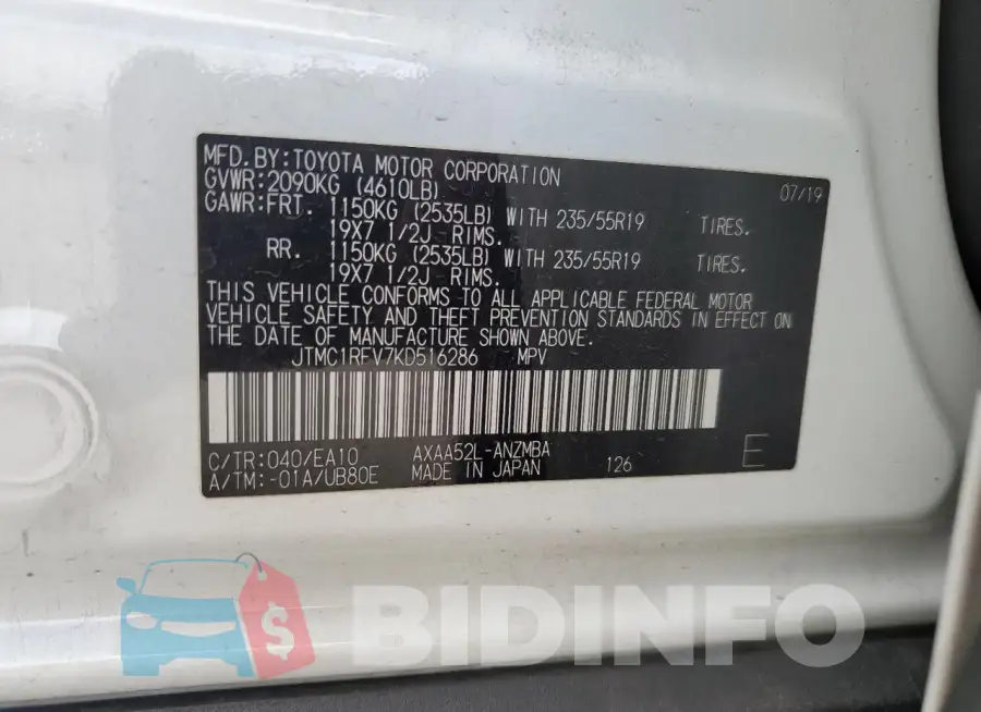 JTMC1RFV7KD516286 Photo# 13