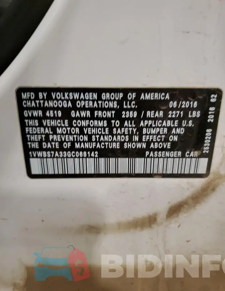 1VWBS7A33GC068142 Photo# 12