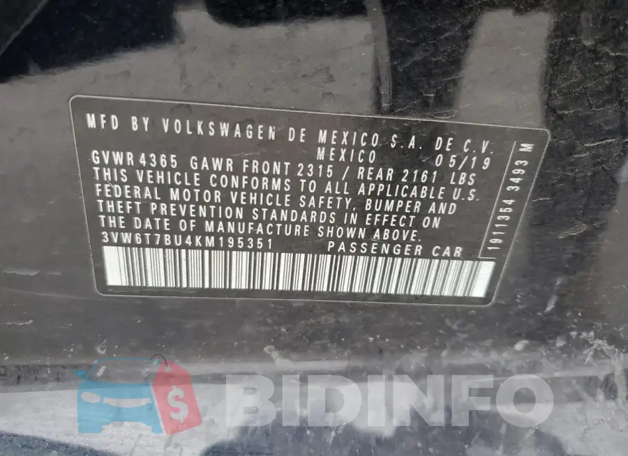 3VW6T7BU4KM195351 Photo# 12