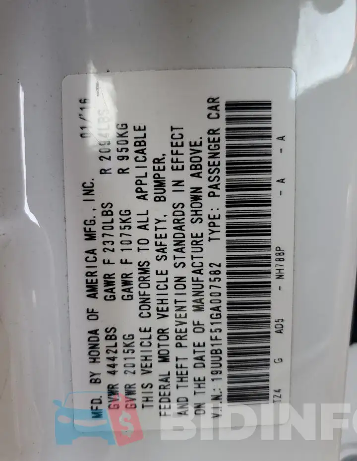 19UUB1F51GA007582 Photo# 12
