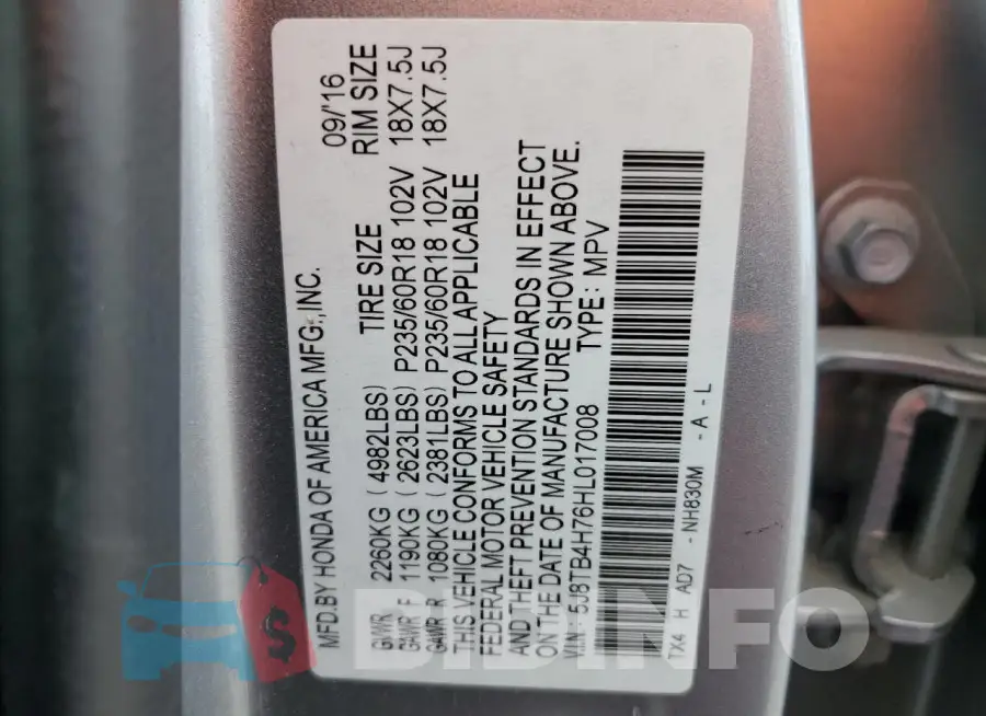 5J8TB4H76HL017008 Photo# 13