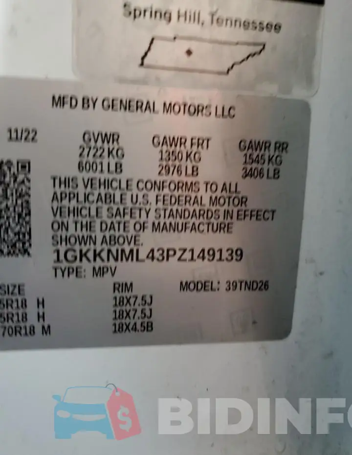 1GKKNML43PZ149139 Photo# 13