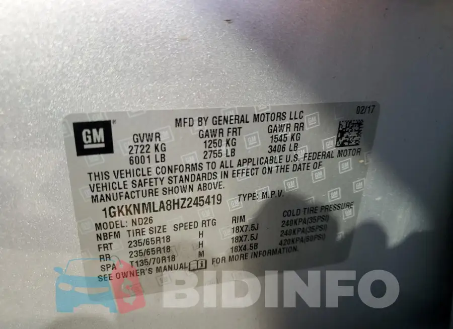 1GKKNMLA8HZ245419 Photo# 14