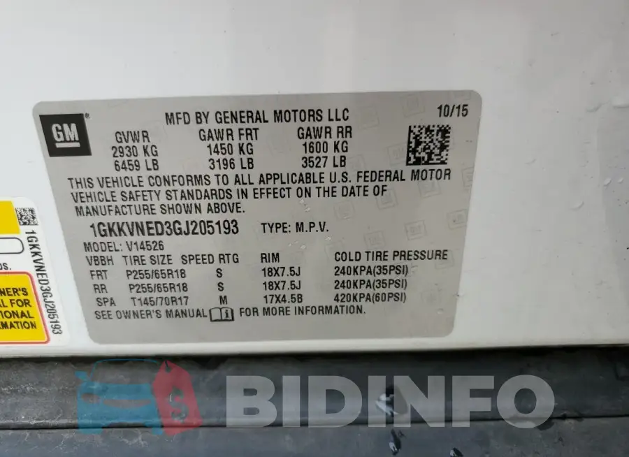 1GKKVNED3GJ205193 Photo# 13
