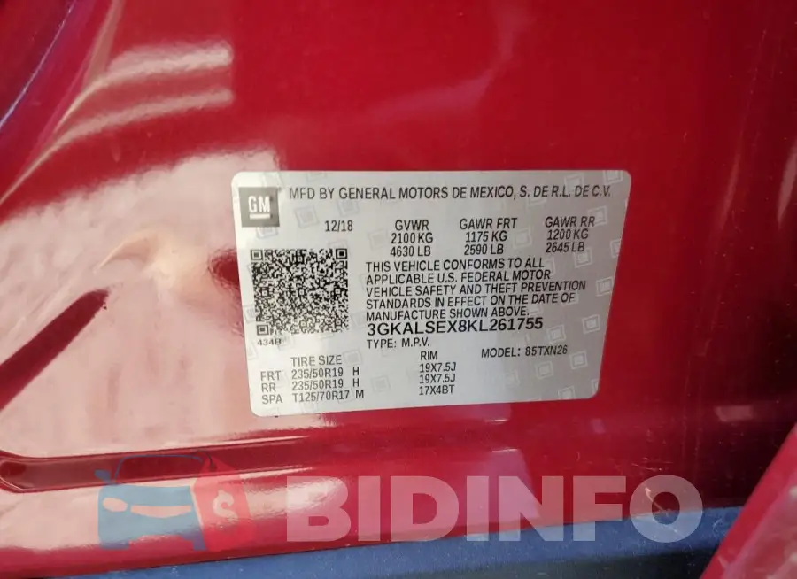3GKALSEX8KL261755 Photo# 13