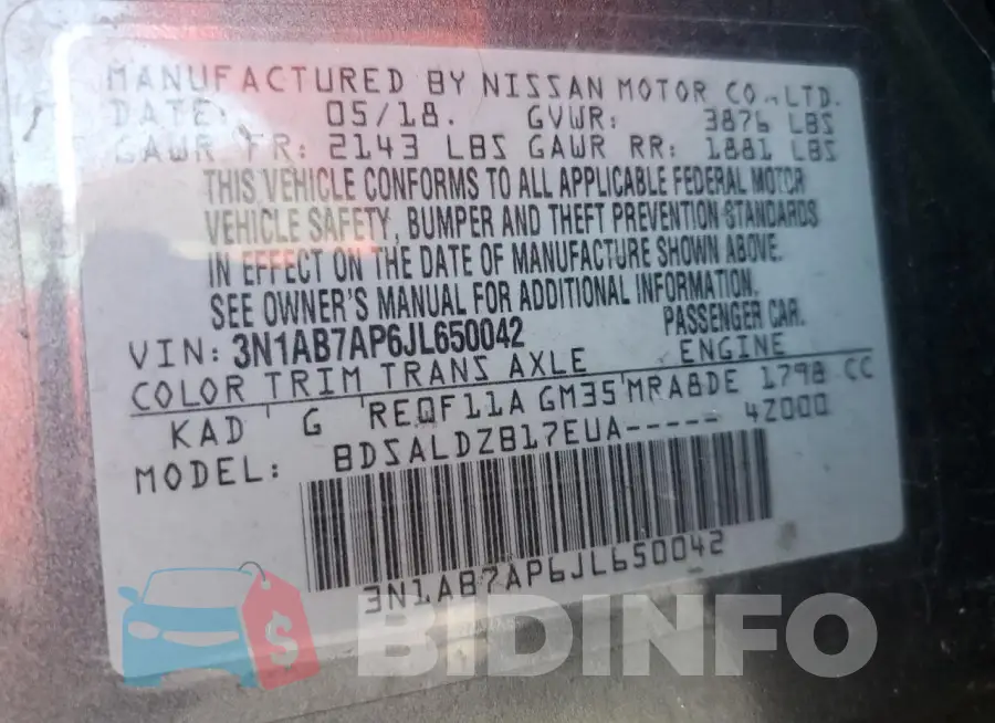 3N1AB7AP6JL650042 Photo# 12