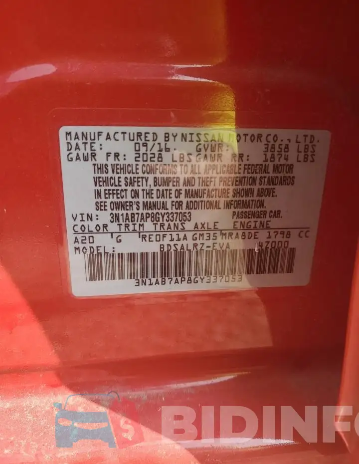 3N1AB7AP8GY337053 Photo# 13