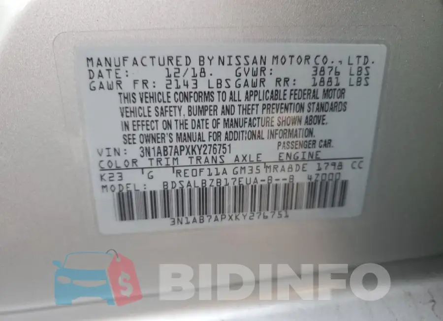 3N1AB7APXKY276751 Photo# 12