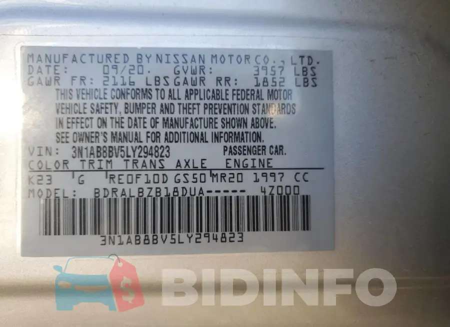 3N1AB8BV5LY294823 Photo# 12