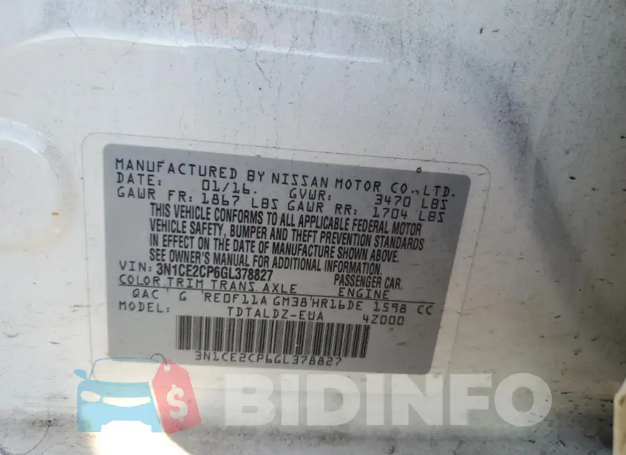 3N1CE2CP6GL378827 Photo# 14