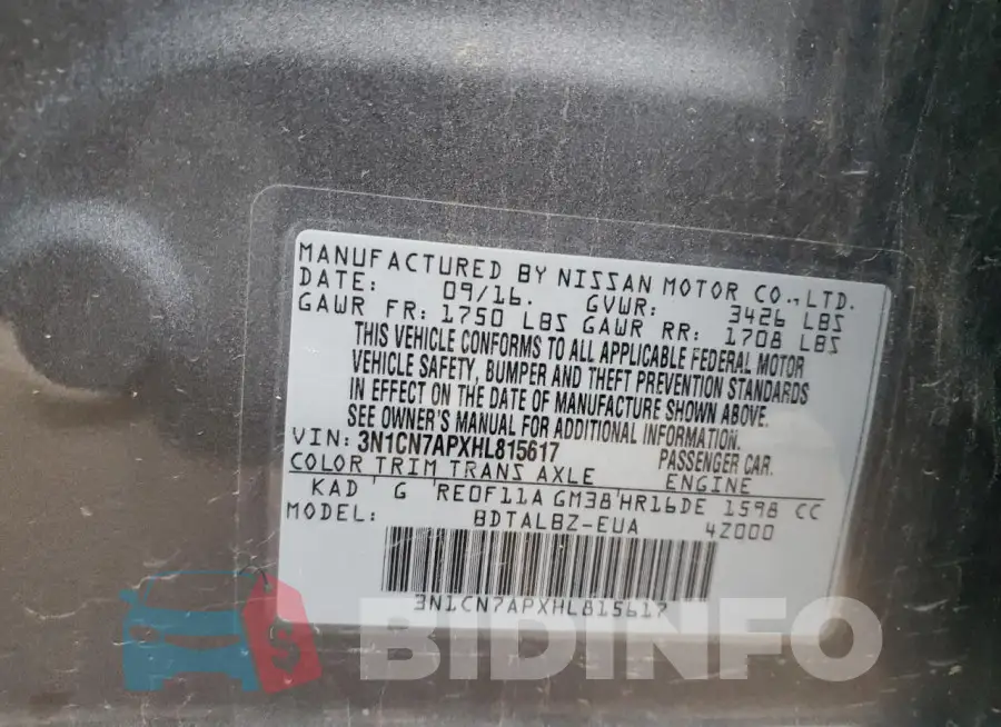 3N1CN7APXHL815617 Photo# 12