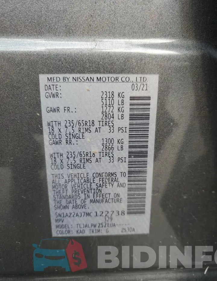 5N1AZ2AJ7MC122738 Photo# 13