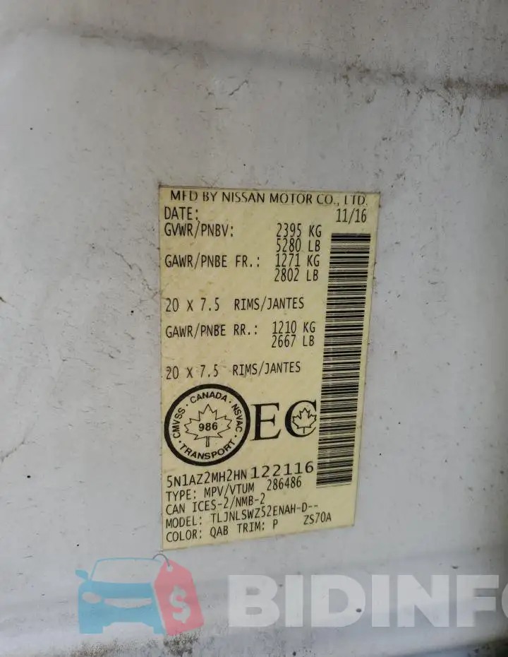 5N1AZ2MH2HN122116 Photo# 13
