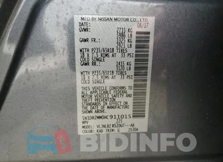 5N1DR2MM0HC911015 Photo# 13