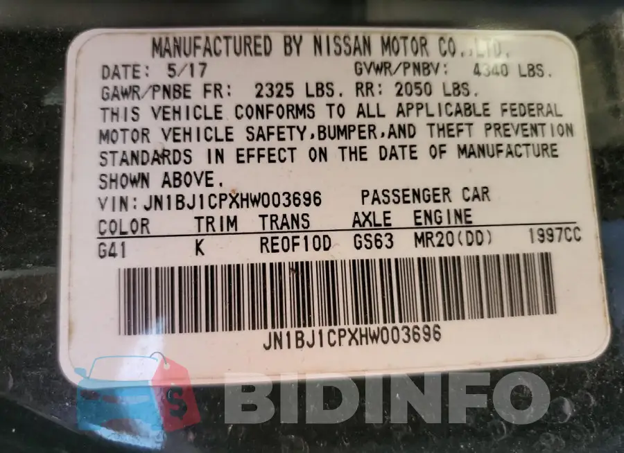 JN1BJ1CPXHW003696 Photo# 12