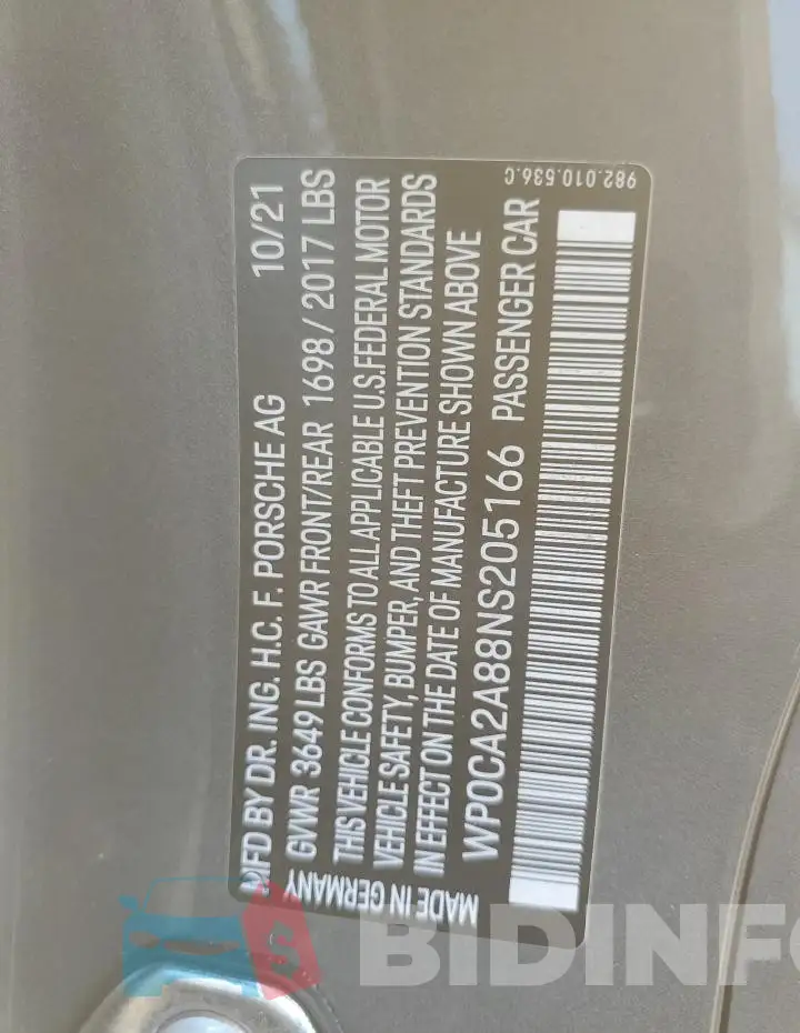 WP0CA2A88NS205166 Photo# 12