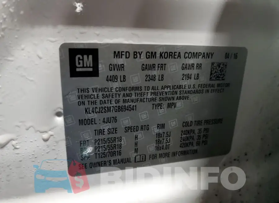 KL4CJ2SM7GB694541 Photo# 14