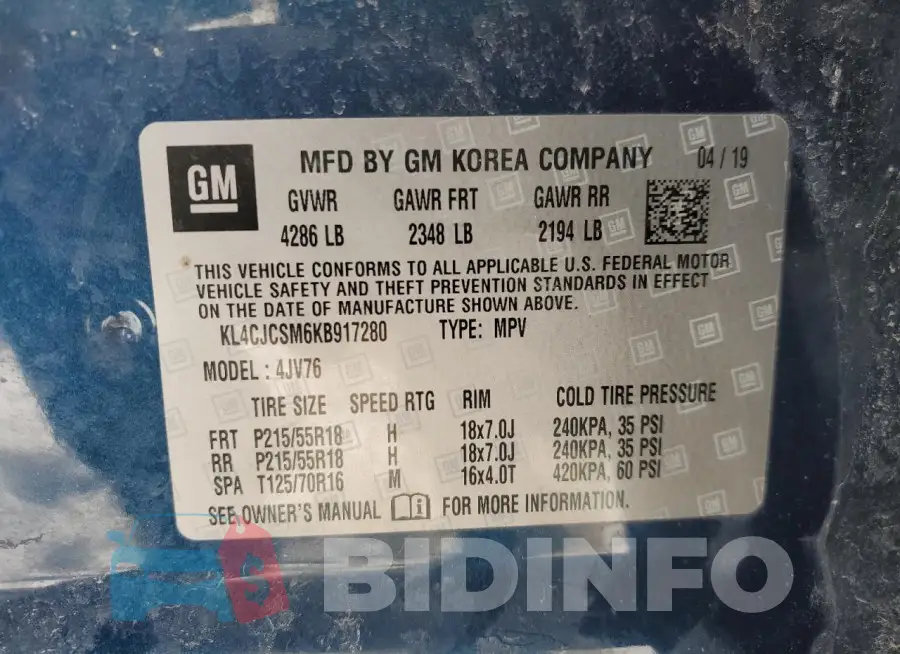 KL4CJCSM6KB917280 Photo# 13
