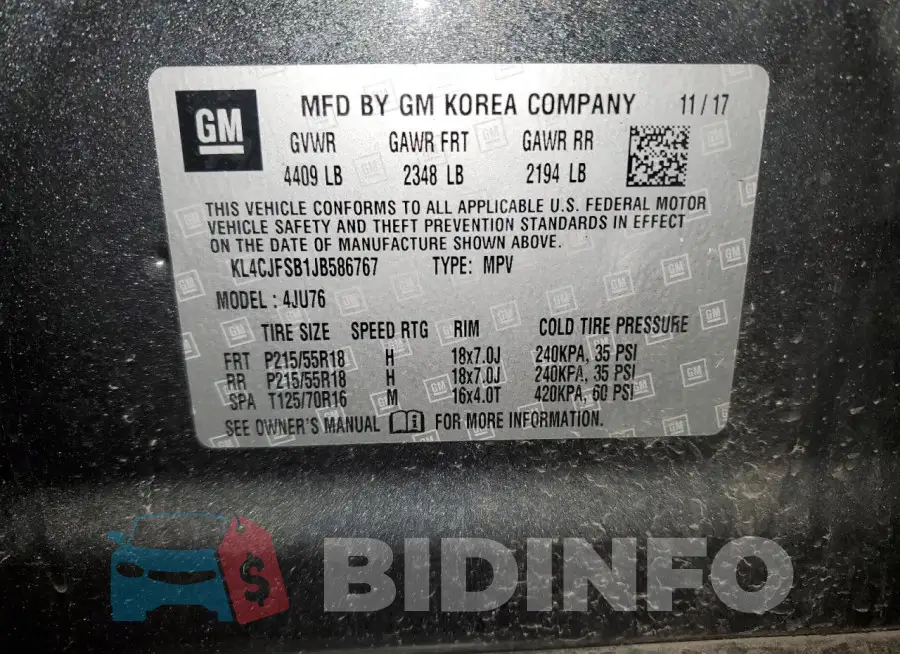 KL4CJFSB1JB586767 Photo# 13