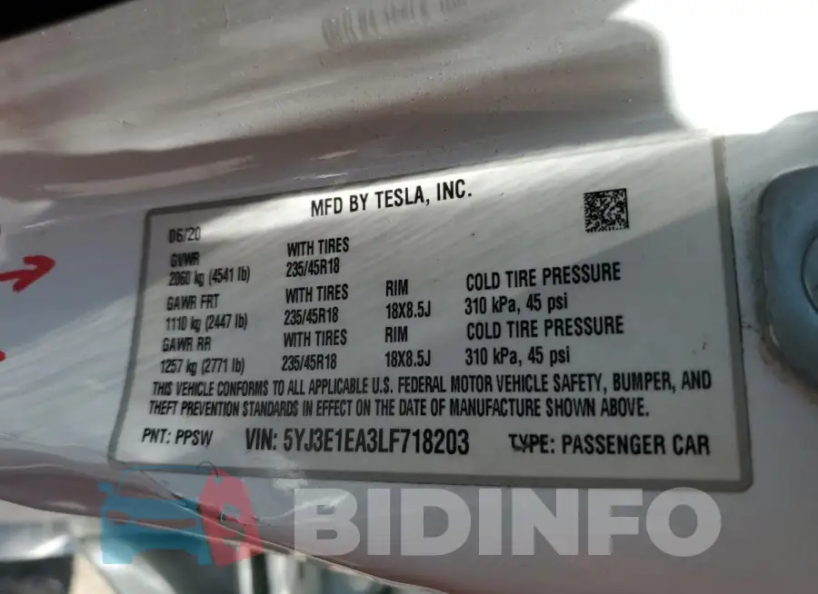5YJ3E1EA3LF718203 Photo# 12