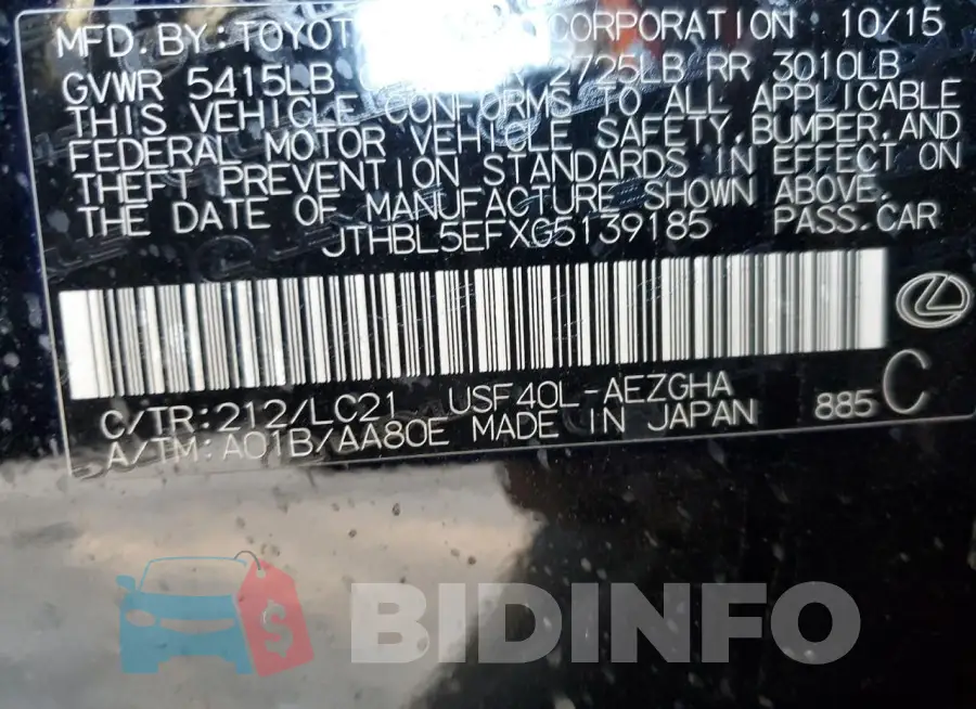 JTHBL5EFXG5139185 Photo# 12