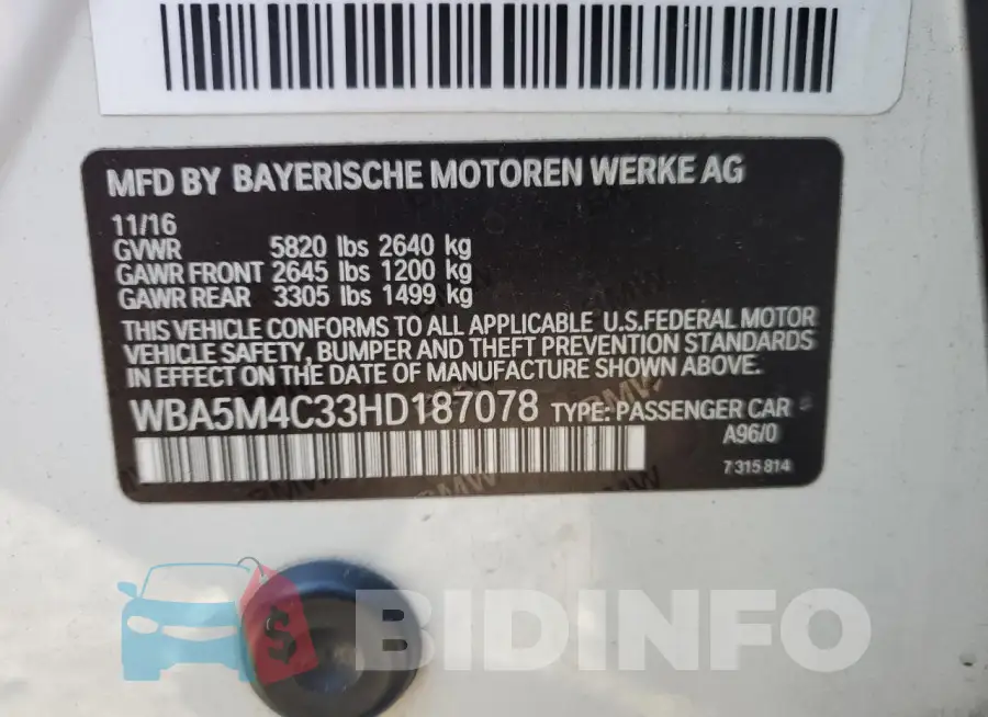 WBA5M4C33HD187078 Photo# 13