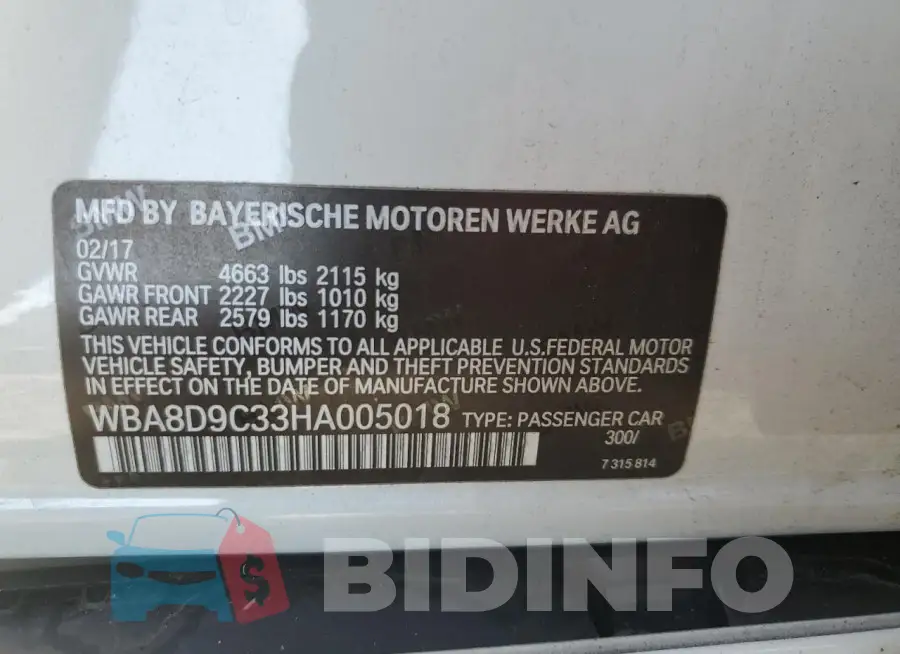 WBA8D9C33HA005018 Photo# 12