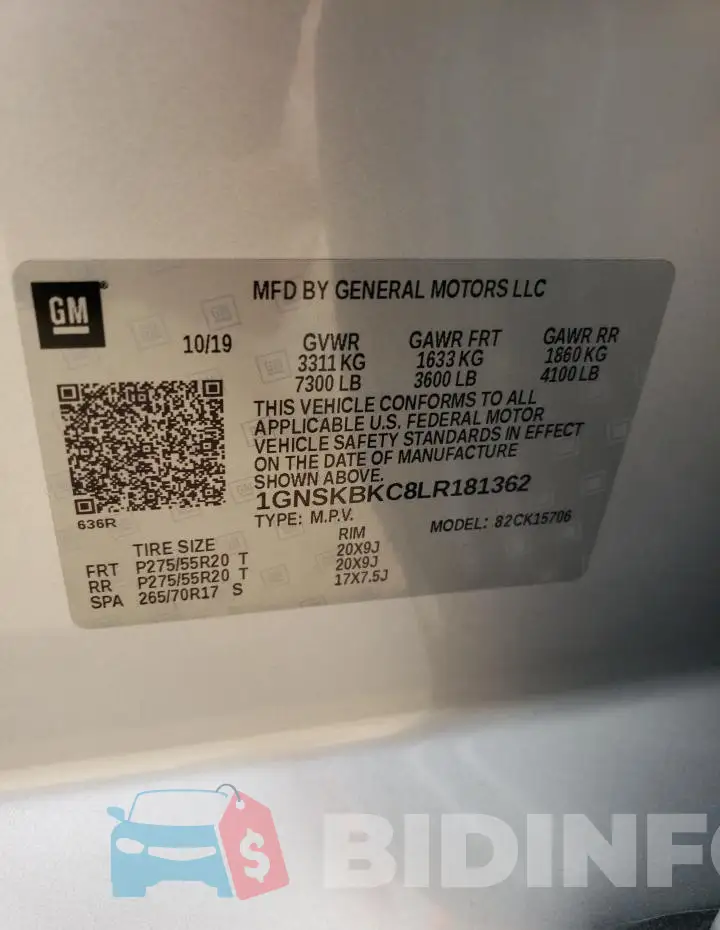 1GNSKBKC8LR181362 Photo# 13