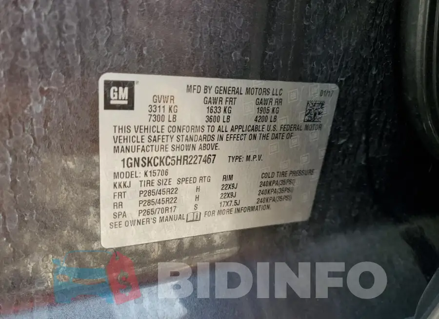 1GNSKCKC5HR227467 Photo# 13