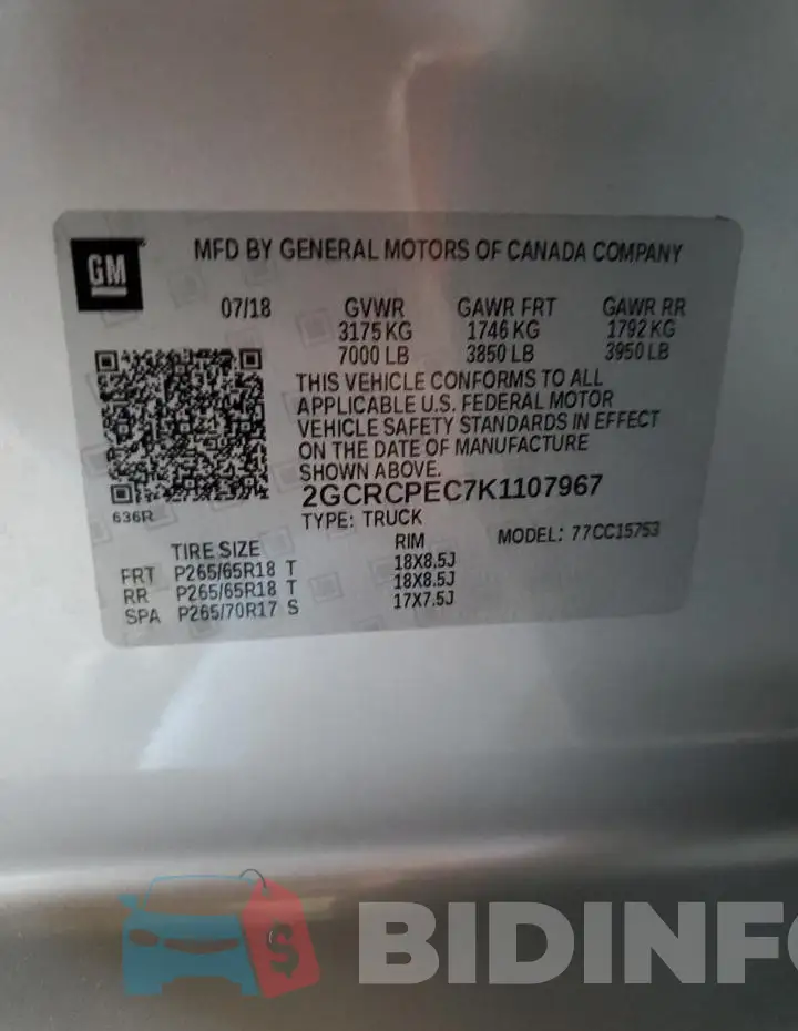 2GCRCPEC7K1107967 Photo# 12