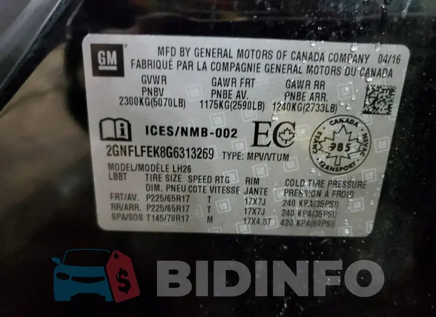2GNFLFEK8G6313269 Photo# 13