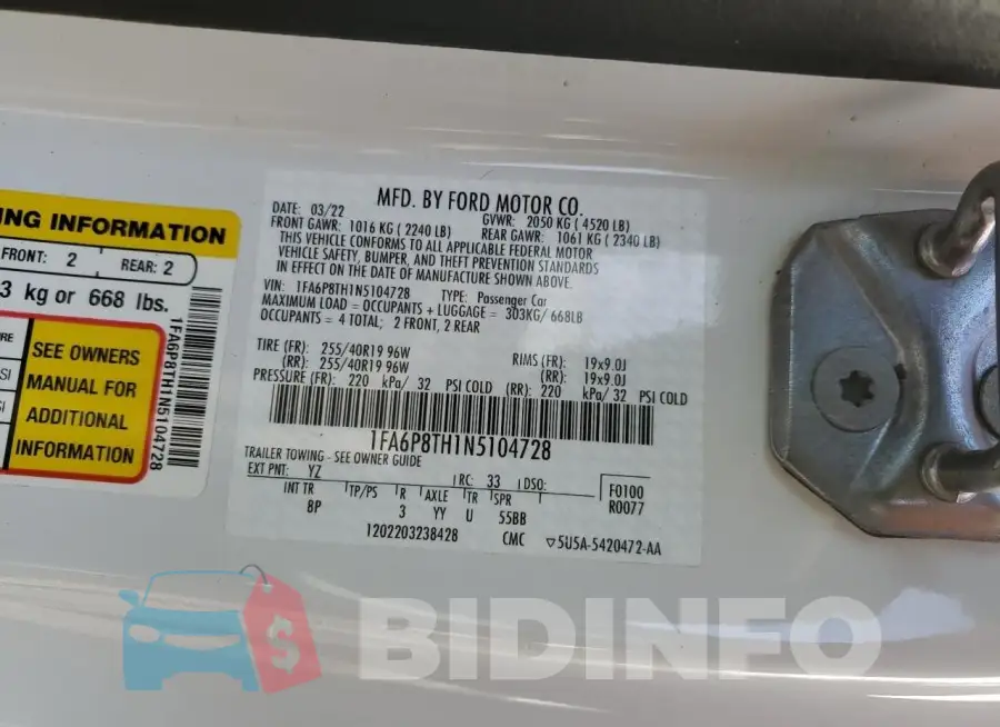 1FA6P8TH1N5104728 Photo# 12