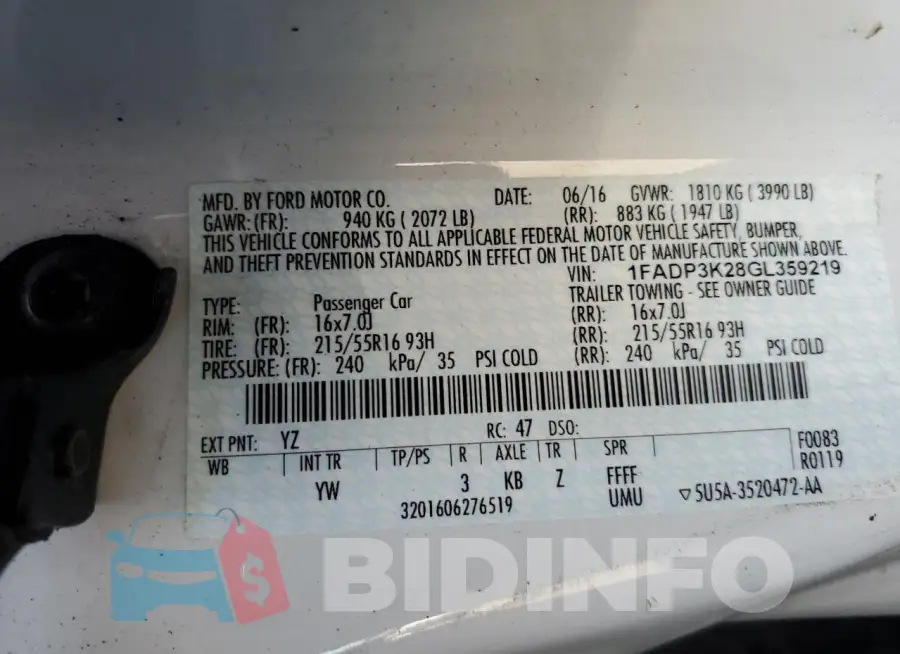 1FADP3K28GL359219 Photo# 12