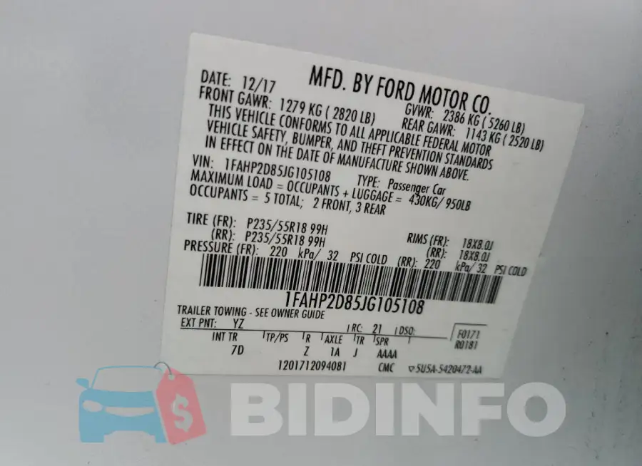 1FAHP2D85JG105108 Photo# 12