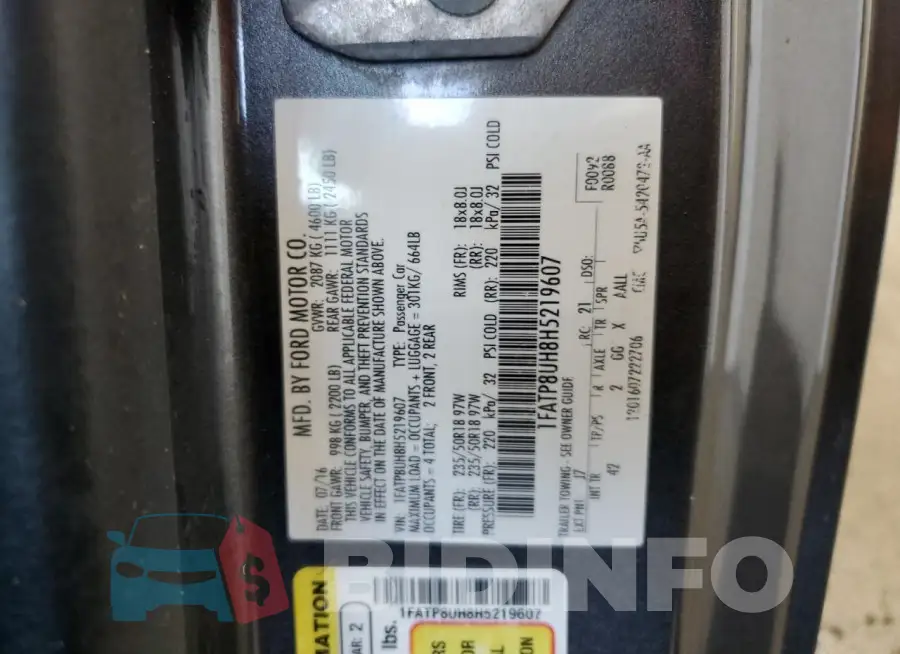 1FATP8UH8H5219607 Photo# 13