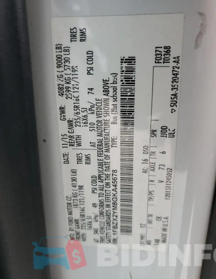 1FBZX2YM8GKA45678 Photo# 13
