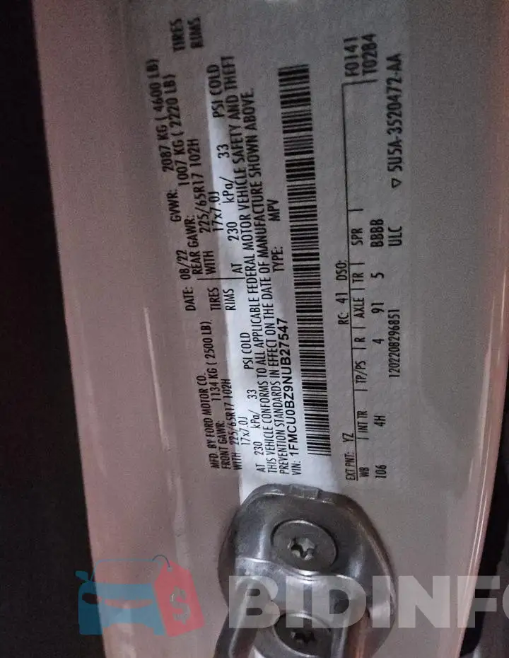 1FMCU0BZ9NUB27547 Photo# 13