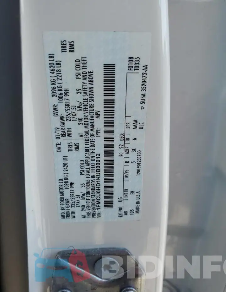 1FMCU0HD1KUB00012 Photo# 14
