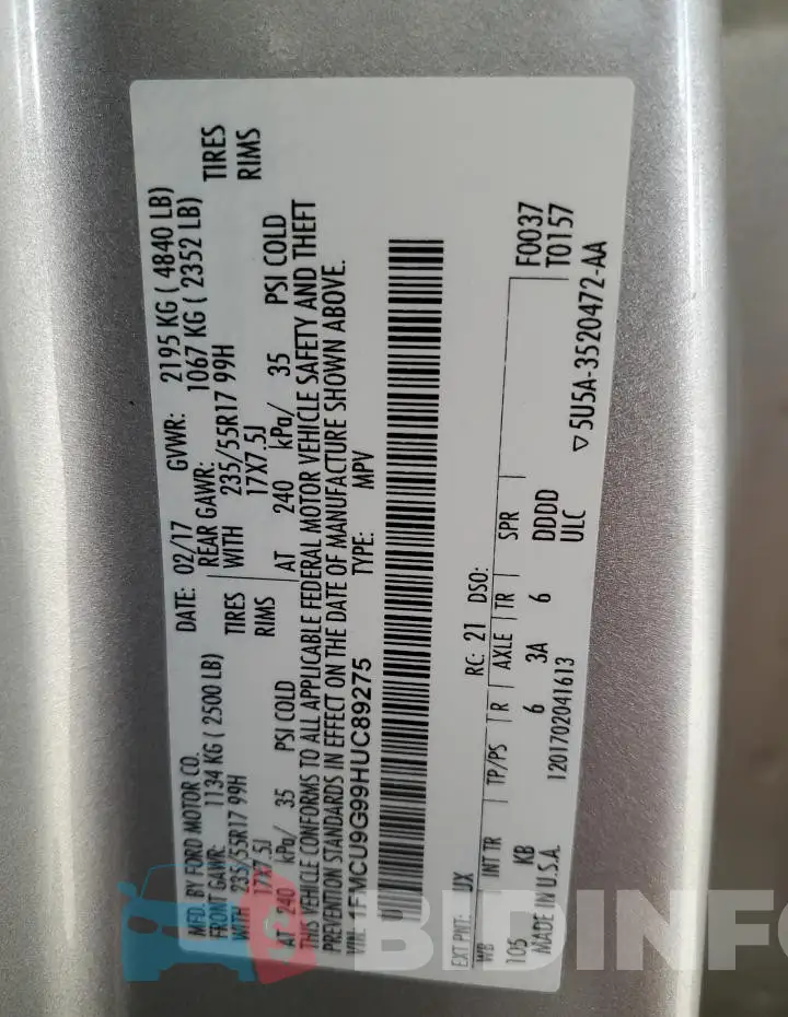 1FMCU9G99HUC89275 Photo# 13