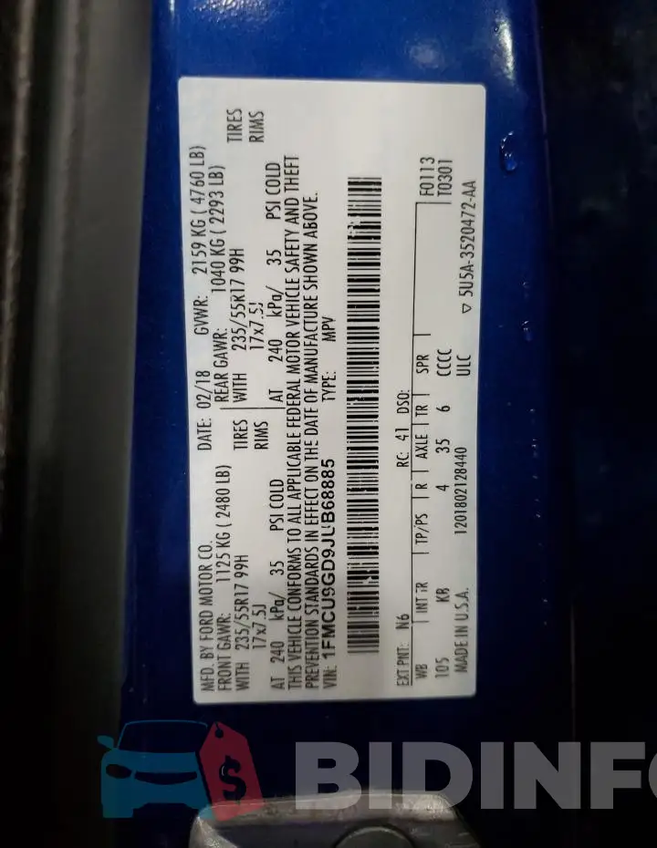 1FMCU9GD9JUB68885 Photo# 14