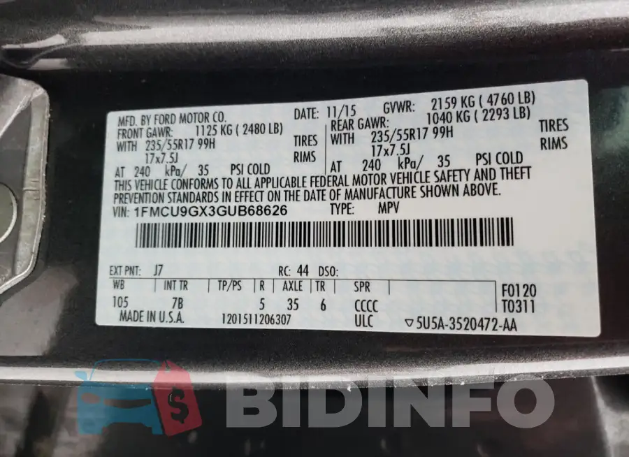 1FMCU9GX3GUB68626 Photo# 13