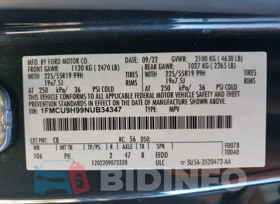 1FMCU9H99NUB34347 Photo# 14