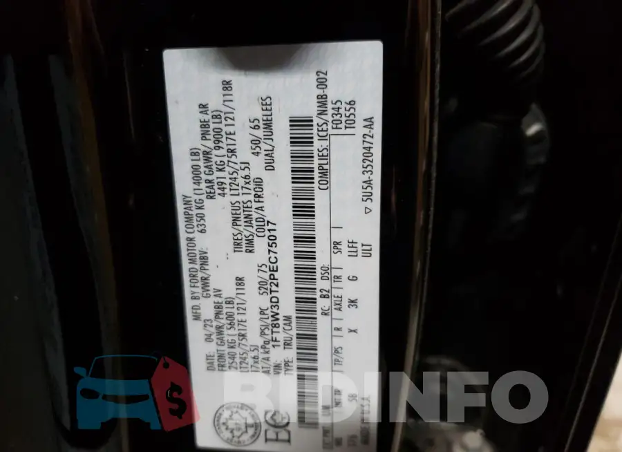 1FT8W3DT2PEC75017 Photo# 12