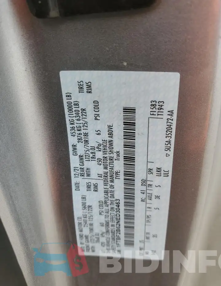1FTBF2B62NED30463 Photo# 12